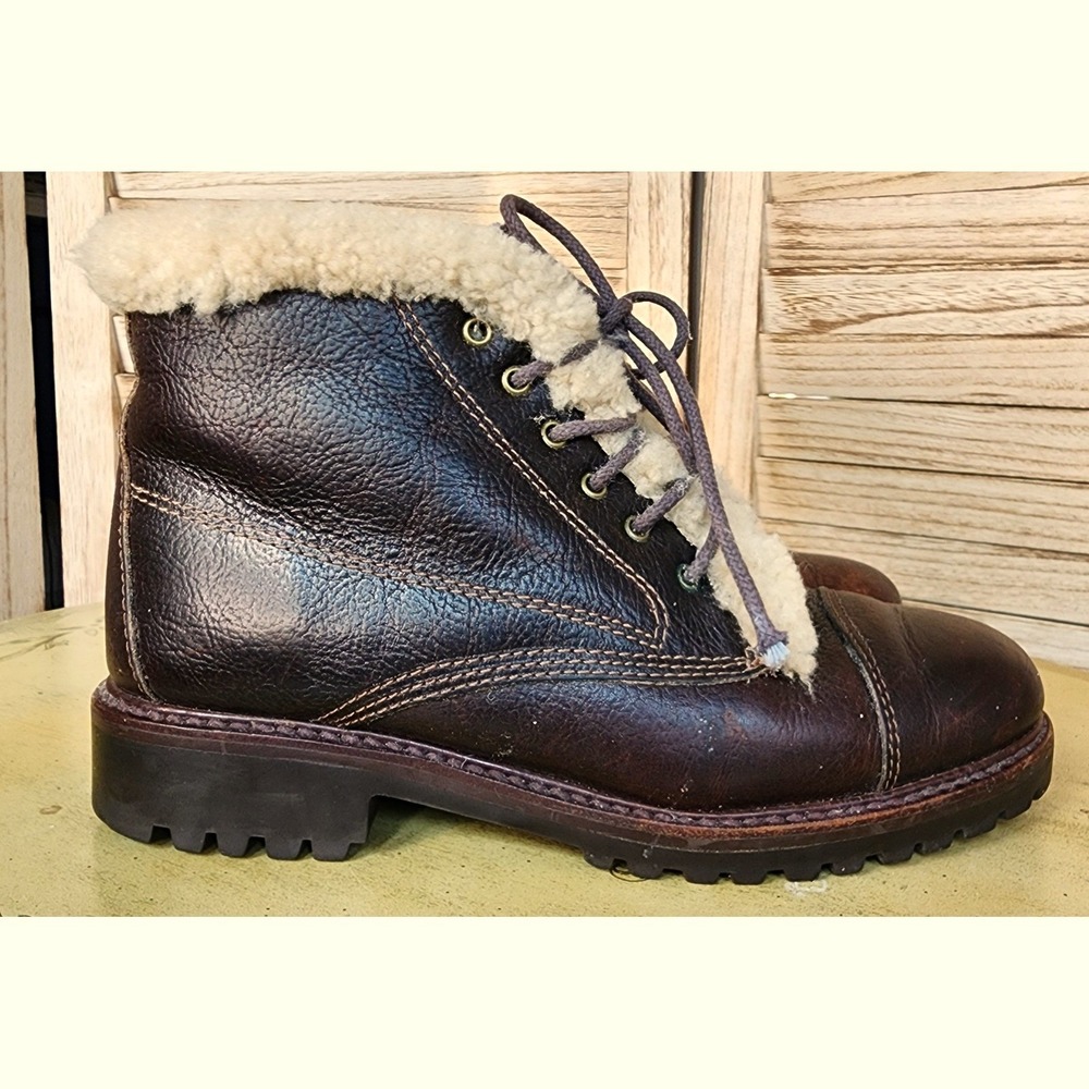 Vintage 90s Polo Ralph Lauren 8 B Brown Leather Shearling Lined Sportsman Boots
